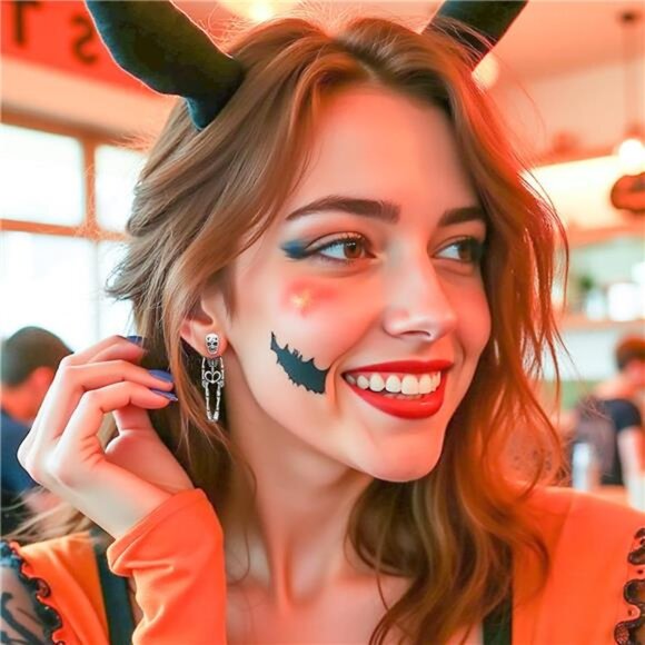 🎃 Halloween Earrings Set – Gothic Skull, Ghost, Witch & Knife Drop Earrings - Picture 4 of 5